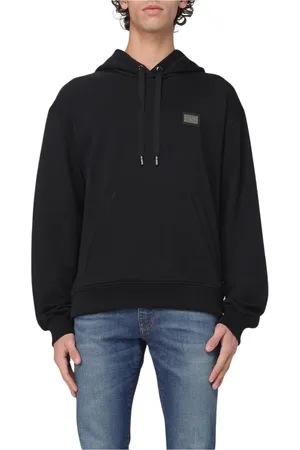 Dolce & Gabbana Sweathshirts & Hoodies, Herre, Sort, XL, Broderet hættetrøje til mænd