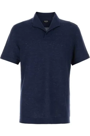 Ermenegildo Zegna Top, Herre, Blå, XL, Linned, Navy Linen Polo Shirt