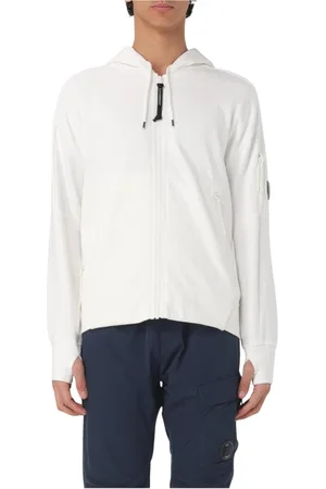 C.P. Company Sweathshirts & Hoodies, Herre, Hvid, S, Bomuld, Blå ZipUp Hoodie med Thumbholes
