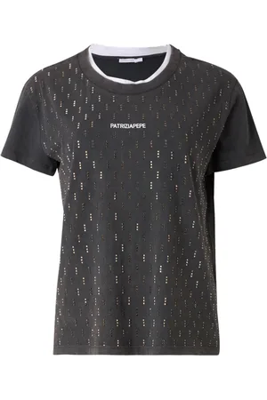 Patrizia Pepe Top, Dame, Sort, XS, Bomuld, Grå Trendy T-shirt med Central Logo