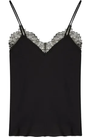 Patrizia Pepe Top, Dame, Sort, L, Sort Blonde Detalje V-Hals Top