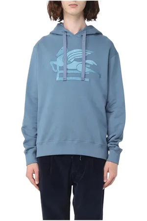 Etro Sweathshirts & Hoodies, Herre, Blå, S, Bomuld, Pegasus Broderet Hættetrøje