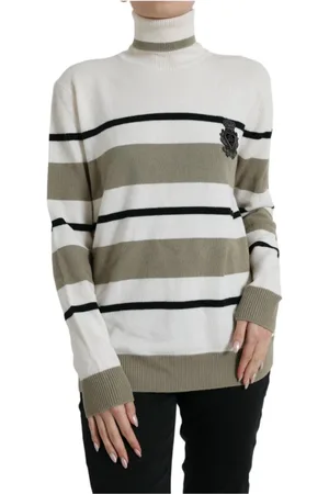 Dolce & Gabbana Strik, Dame, Flerfarvet, M, Uld, Stribet uld logo pullover sweater