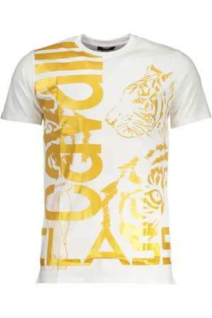 Roberto Cavalli Top, Herre, Hvid, 2XL, Tryk Logo Kortærmet T-Shirt