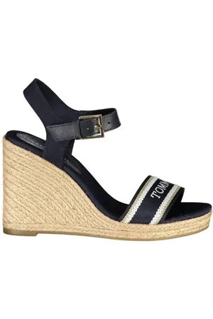 Tommy Hilfiger Sko, Dame, , 40 EU, Polyester, Blå Polyester Kile Sandal med Broderi