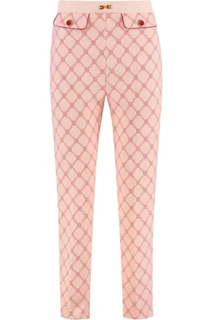 Elisabetta Franchi Bukser, Dame, Lyserød, XS, Polyester, Slim Fit Printede Crêpe Bukser