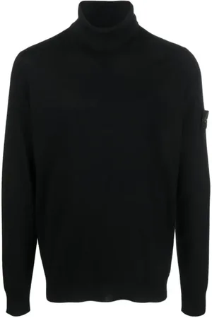 Stone Island Strik, Herre, Sort, 2XL, Uld, Luksuriøs Turtleneck Uld Sweater