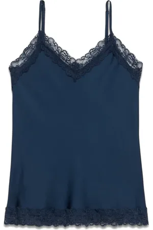 Oltre Top, Dame, Blå, S, Satin, Top lingeri i satin og blonder