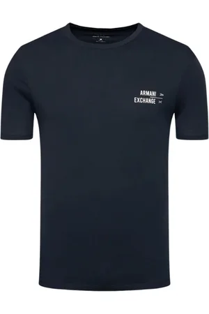 Armani Exchange Top, Herre, Blå, M, Bomuld, Blå Rund Hals Kortærmet T-Shirt
