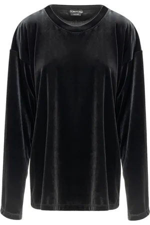Tom Ford Top, Dame, Sort, S, Polyester, Sort Fløjl Langærmet Top