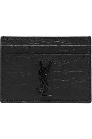 Saint Laurent Tilbehør, Herre, Sort, ONE SIZE, Uld, Sort Læderkortholder Stilfuldt Logo