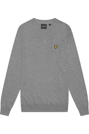 Lyle & Scott Strik, Herre, Grå, 2XL, Bomuld, Strikket bomuld Merino V-udskæring sweater