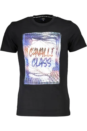 Roberto Cavalli Top, Herre, Sort, XL, Bomuld, Sort Bomulds T-shirt med Print Logo