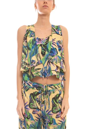 Pinko Top, Dame, Flerfarvet, S, Gul/Rosa Waterfall Twill Top