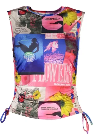 Desigual Top, Dame, Flerfarvet, L, Blå Tank Top med Justerbare Stropper