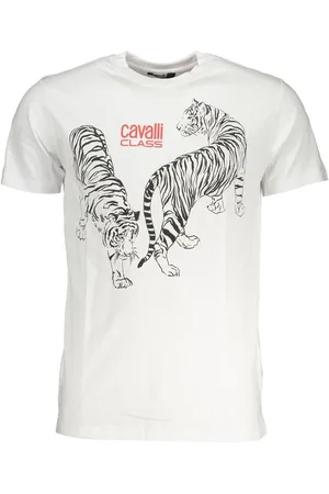 Roberto Cavalli Top, Herre, Hvid, 2XL, Tryk Logo Kortærmet T-shirt