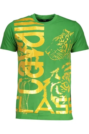 Roberto Cavalli Top, Herre, Grøn, XL, Bomuld, Grøn Bomuld Trykt Logo T-Shirt