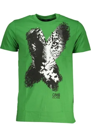 Roberto Cavalli Top, Herre, Grøn, M, Tryk Logo Rund Hals T-shirt