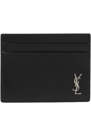 Saint Laurent Tilbehør, Herre, Sort, ONE SIZE, Læder, Logo Kortholder Pung Sort