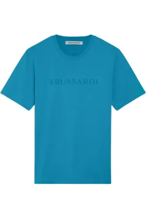 Trussardi Top, Herre, Blå, XL, Bomuld, Bogstavtryk Bomuld Jersey T-Shirt