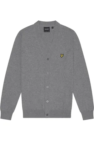 Lyle & Scott Strik, Herre, Grå, XS, Bomuld, Strikket bomuld Merino V-udskæring cardigan