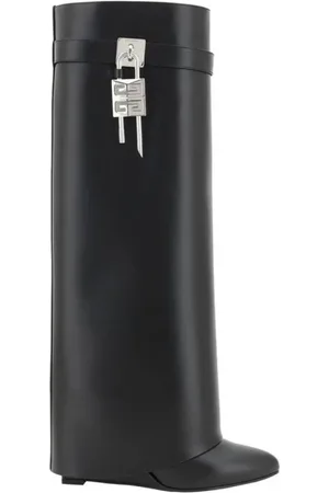 Givenchy Sko, Dame, Sort, 37 1/2 EU, Læder, Almond Toe Kilehæl Læderstøvler
