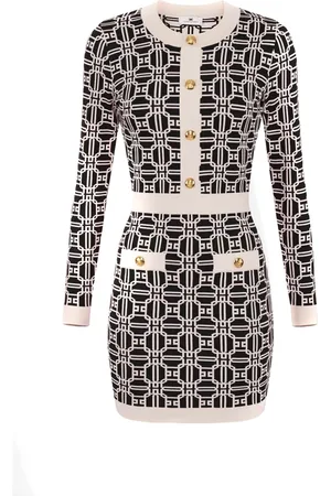 Elisabetta Franchi Kjole, Dame, Flerfarvet, XL, Uld, Stilfuld Kort Kjole