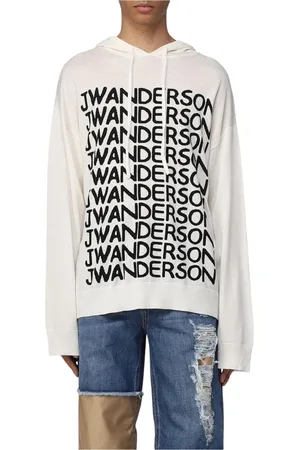 J.W.Anderson Sweathshirts & Hoodies, Herre, Hvid, L, Uld, Uldhoodie med Logo Intarsia