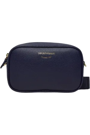 Emporio Armani Taske, Dame, Blå, ONE SIZE, Uld, Mørkeblå Mini Taske med Metal Lynlås