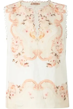 Twin-Set Top, Dame, , M, Linned, Blomstret V-hals Linned Top