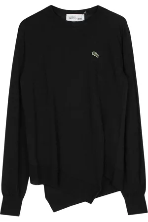Comme des Garçons Strik, Herre, Sort, L, Uld, Sort Uld Logo Jumper Asymmetrisk Hem