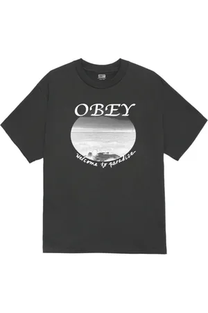 Obey Top, Herre, Sort, L, Bomuld, Vintage Paradise Tee med Front Print
