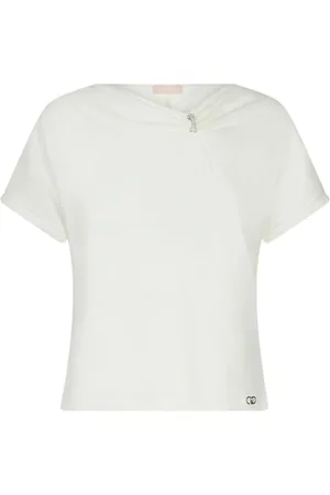 Liu Jo Top, Dame, Hvid, 2XS, Bomuld, Asymmetrisk Bomuldst-shirt med Juvel Detalje