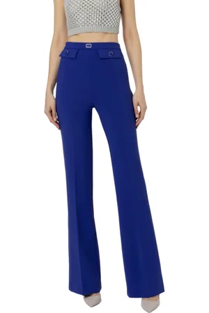 Elisabetta Franchi Bukser, Dame, Blå, M, Indigo Palazzo Bukser med Logo Talje