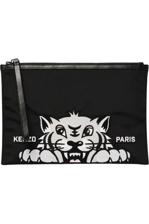 Kenzo Taske, Herre, Sort, ONE SIZE, Uld, Broderet Tiger Clutch