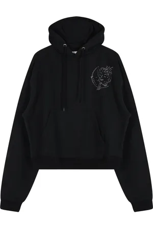 Sky High Farm Sweathshirts & Hoodies, Herre, Sort, S, Bomuld, Sort hættetrøje med rhinstenlogo