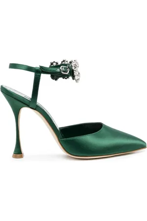 Manolo Blahnik Sko, Dame, Grøn, 36 EU, Grøn Silke Pumps Krystalpyntet