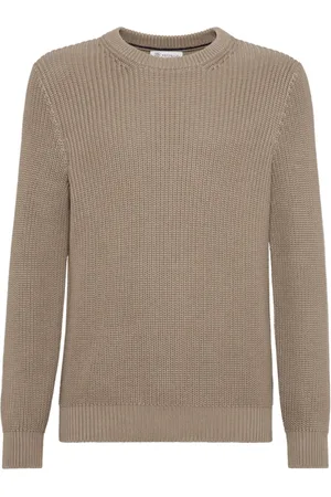 Brunello Cucinelli Strik, Herre, Brun, M, Bomuld, Ribstrikket bomuldssweater