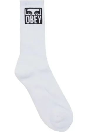 Obey Undertøj, Herre, Hvid, ONE SIZE, Bomuld, Ikoniske Eyes Logo Sokker i Hvid
