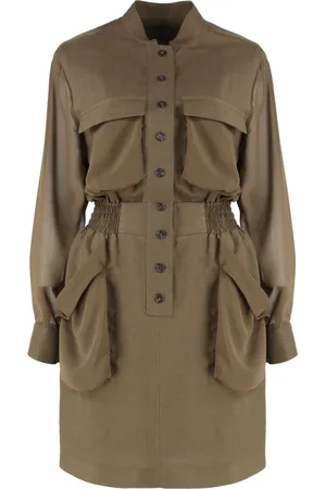 Pinko Kjole, Dame, Grøn, M, Uld, Casual Shirtdress med lommer og elastisk talje