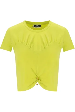 Elisabetta Franchi Top, Dame, Grøn, L, Bomuld, Cropped Bomuld Kortærmet T-shirt