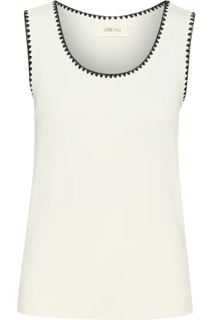 Cream Top, Dame, , XL, Marshmallow Top med broderede detaljer