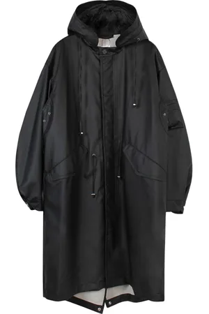 Helmut Lang Frakke, Herre, Sort, L, Uld, Sort Gummi Logo Hætte Parka