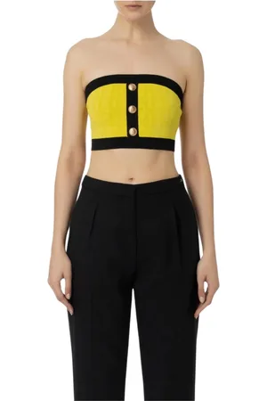 Elisabetta Franchi Top, Dame, Grøn, XL, Præget bandeau top med Madonna halsudskæring