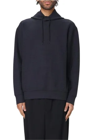 Emporio Armani Sweathshirts & Hoodies, Herre, Blå, 2XL, Uld, Blå Tekstureret Hættetrøje Pullover