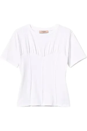 Twin-Set Top, Dame, Hvid, L, Bomuld, Hvid Bomuld T-Shirt med Bustier Effekt