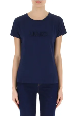 Liu Jo Top, Dame, Blå, 2XS, Bomuld, Kortærmet Bomuld T-Shirt Blå