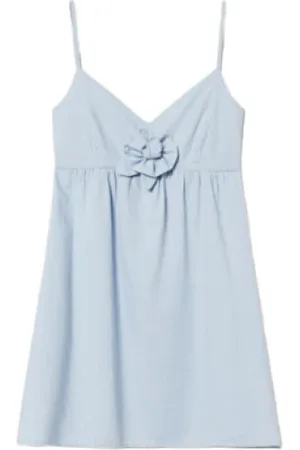Twin-Set Top, Dame, Blå, M, Denim, Lyseblå Denim Kjole med Rose Detalje