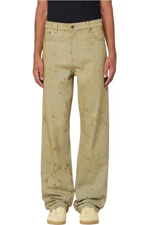 Msgm Jeans, Herre, Grøn, M, Uld, Grøn Splattermaling Wide Leg Jeans