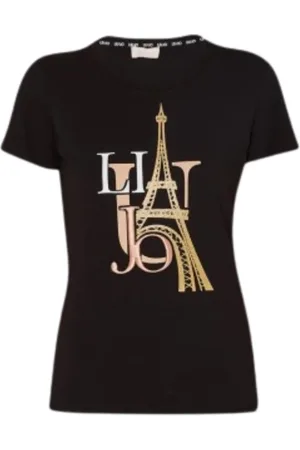 Liu Jo Top, Dame, Sort, 2XS, Bomuld, Kortærmet T-shirt med fortrykt motiv